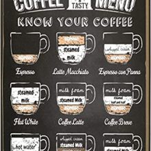 Coffee Menu Vintage Tin Sign for Kitchen Decor - Know Your Coffee and Perfect for Coffee Bar Accessories.