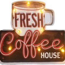 Coffee Shop Wall Decoration Luminous Indicators, utilizing Retro-Painted Industrial Metallic Know-how, Intentionally Light and Worn, Utilized in Bars, House，Condo, Kitchens and many others–Battery Operated (Coffee-A).