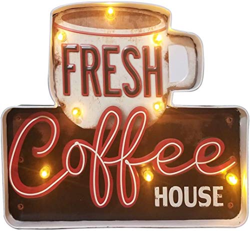 Coffee Shop Wall Decoration Luminous Indicators, utilizing Retro-Painted Industrial Metallic Know-how, Intentionally Light and Worn, Utilized in Bars, House，Condo, Kitchens and many others–Battery Operated (Coffee-A).