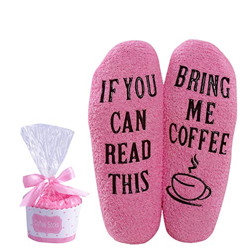 Wine Coffee Fuzzy Socks For Women - IF YOU CAN READ THIS Socks (Coffee-pink)