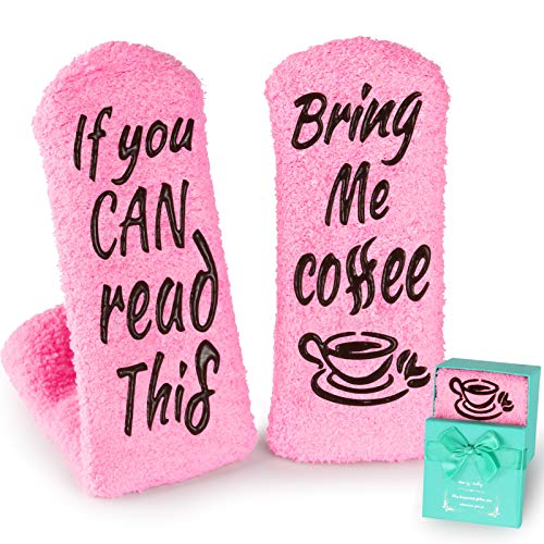 These socks from Breezy Valley are the perfect gift for any coffee-loving woman, whether it's for Mother's Day, a birthday, or just because. Made with high-quality materials, these pink socks feature the humorous phrase "If You Can Read This Bring Me Coffee." They make a great gift for grandmas, moms, best friends, and any other special woman in your life who loves a good cup of coffee.