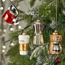 Add a Brew-tiful Touch: WBHome Christmas Coffee-Themed Glass Ornaments Set