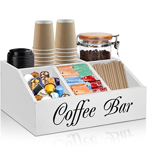 Rustic Wood Coffee Station Organizer for Countertop - Keep Your Coffee Essentials Organized with Coffee Pod Holder, Tea Storage, and Condiment Organizer for a Perfect Coffee Bar Decor.