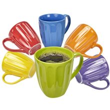 Coffee Mugs Set of 6 - Fluted Ceramic Mug - Sizzling Tea And Coffee Cup - Stable Vivid Colours - Dishwasher And Microwave Secure Dinnerware.