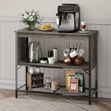 Industrial Style Kitchen Island with Open Shelves and Coffee Bar Storage, Worktop Table and Buffet Cabinet Station.