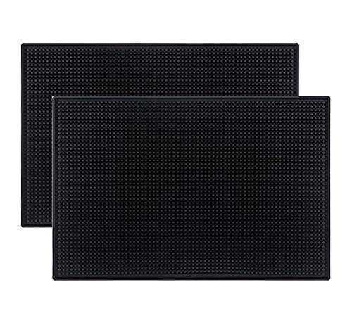 2 Pack Rubber Bar Mat 18 x 12, Thick Sturdy and Fashionable Black Bar Spill Mat. Non Slip, Non-Poisonous, Service Mat for Espresso, Bars, Eating places Counter High.