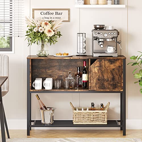 Upgrade Your Home Decor and Storage with Bestier Rustic Brown Kitchen Sideboard - Adjustable Shelves Buffet Cabinet, Console Table, and Coffee Bar for Dining Room, Living Room, Hallway, and Entrance.