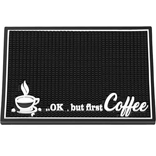 Stylish Non-Slip Coffee Bar Service Mat - 18 x 12 Inch, 1cm Thick (Black) for Coffee Machines, Stations, and Countertops.