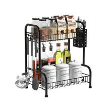 Effortlessly Organize Your Countertop with our 2-Tier Spice Rack Organizer Featuring a Utensil Holder, Condiment Shelf and Coffee Jar Holder!