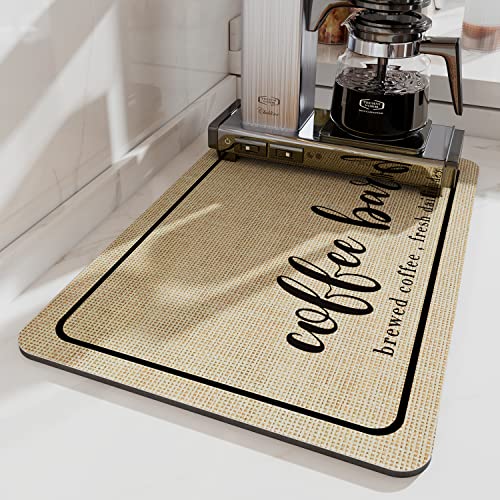 Coffee Mat-Conceal Stain Absorbent Rubber Backed Quick Drying Mat for Kitchen Counter-Coffee Bar Equipment Dish Drying Mat Match Below Coffee Maker Coffee Machine Coffee Pot Espresso Machine.