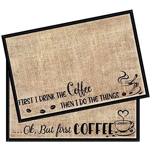 However First Coffee Bar Mats - 2-Piece Set of Funny Coffee Quote Placemats for Coffee Bar Decor, Coffee Station and Accessories - 12 x 18 Inches Each.