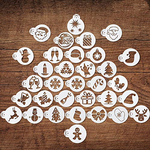 Elevate Your Holiday Baking with 32 Pieces of Christmas Cookie Stencils - Fondant Cupcake Stencil Molds, Embossing Cookie Cutters, Xmas Templates, Perfect for Christmas Coffee Crafts and Cappuccino Decoration Supplies.