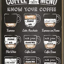 Coffee Menu Sign Coffee Sign Vintage Coffee Bar Decor Metal Coffee Bar Sign Know Your Coffee Tin Sign Coffee Menu Wall Decor Coffee Bar Equipment for Kitchen Wall Dwelling Farmhouse Decor 12 X 8 Inch.