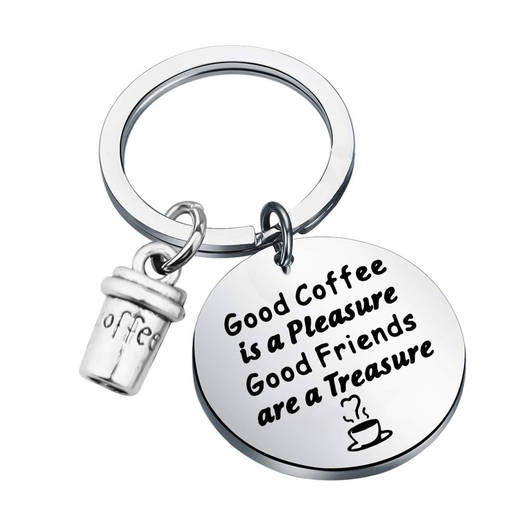Coffee Lover Keychain - - Silver Coffee Themed Keyring