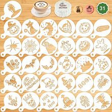 Unleash Spooky Creativity with Konsait Halloween Cookie Stencil Set - 31 Reusable Patterns for Festive Cake and Coffee Decorating