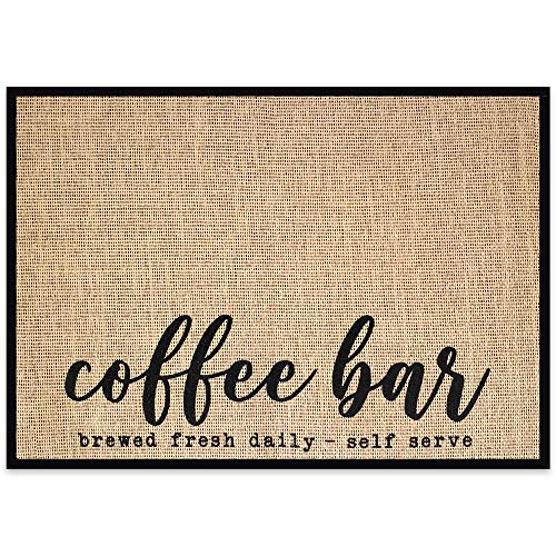 Elevate Your Coffee Station with Our New Mungo Coffee Bar Mat - Perfect Coffee Bar Decor and Accessories for Brewed Fresh Daily Self-Serve Coffee - Burlap Placemat with Fabric Backing - 20"x14.