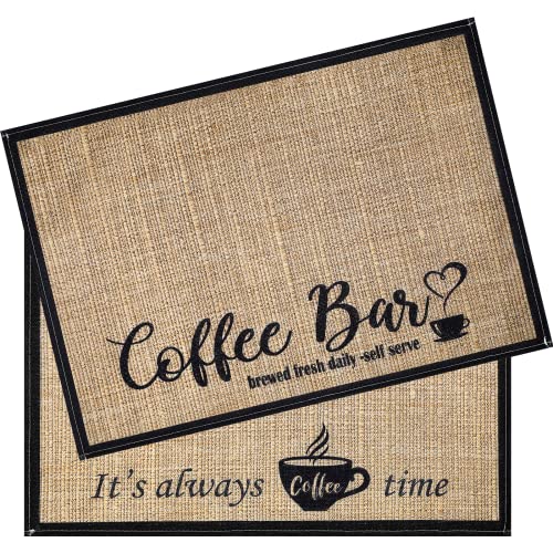 2-Piece Coffee Bar Mat Set - Burlap Placemats for Coffee Machine and Decor (Coffee Time)