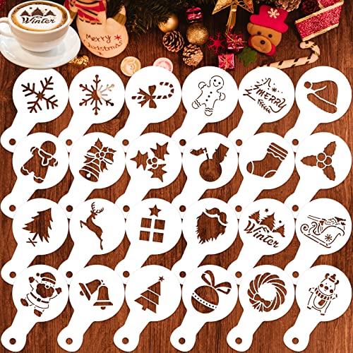 Create Festive Delights with Qpout's 24pcs Merry Christmas Cookie Coffee Stencils - Transform Your Treats with Joyful Holiday Patterns