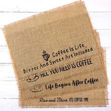 4 Pieces Burlap Coffee Maker Placemat Ornament for Kitchen, Cafes, 18 x 12 Inch.