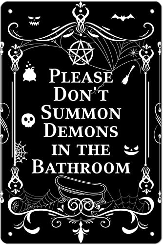 Gothic Metal Tin Bathroom Sign - Vintage and Funny Retro Decor for Halloween and Home Coffee Wall Decor (6x8 Inch).
