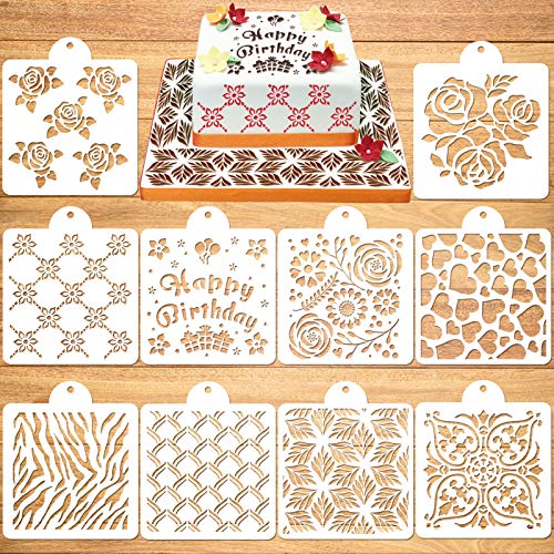 Konsait 10Pack Cake Stencil Templates - Creative Cake and DIY Craft Decoration