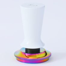 58mm Calibrated Espresso Tamper with Spring-Loaded Mechanism and White Ergonomic Handle