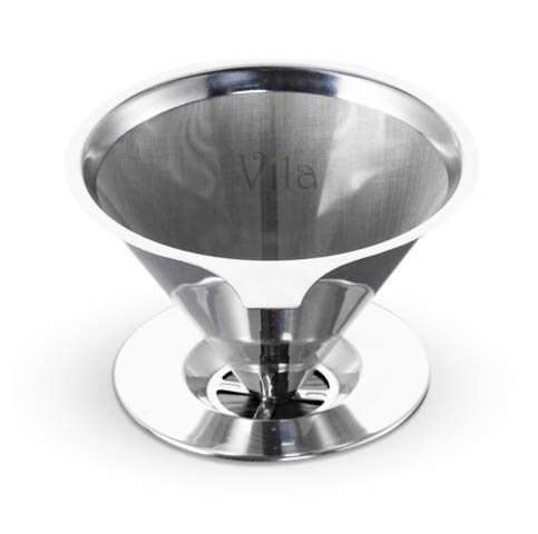 Vila Stainless Steel Coffee Filter - Reusable pour over dripper with fine mesh, compact design fitting standard cups and pots, eco-friendly and durable for clean coffee and tea brewing