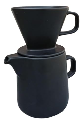 Handcrafted Porcelain Pour-Over Coffee Maker Set in Black – Artisan Barista Style, Featuring a 30 oz Carafe and Durable Ceramic Dripper Cup