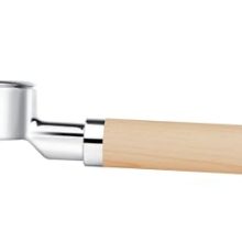 LILQ 58mm Bottomless Naked Portafilter with natural wood handle, designed for E61 group head machines