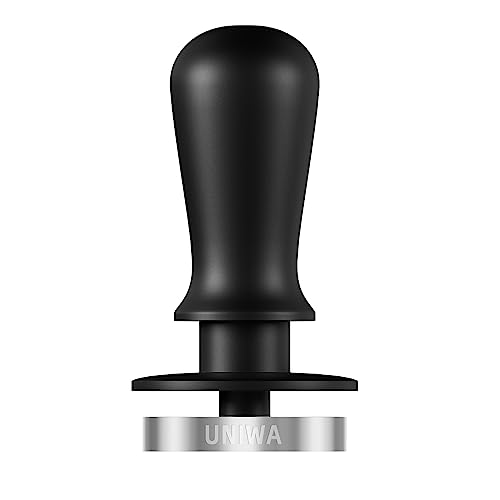 UNIWA 53.3mm Spring-Loaded Espresso Tamper with interchangeable bases for precise coffee tamping.