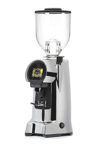 Chrome Eureka Helios 65 Commercial Espresso Grinder with 65mm burrs, touchscreen controls