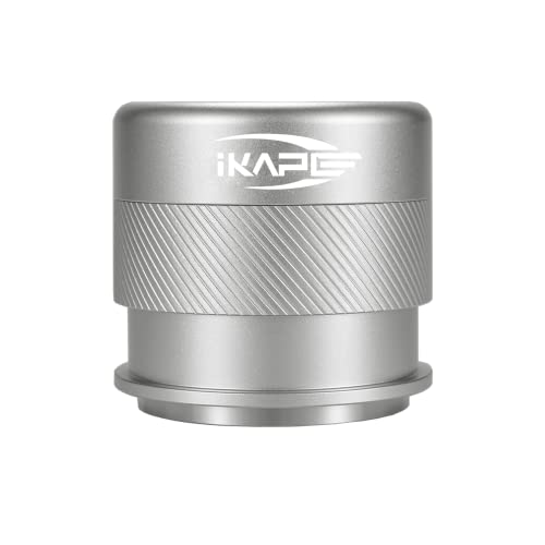 IKAPE 51MM Calibrated Espresso Tamper with stainless steel base and ergonomic handle, featuring a sleek lipstick-like design and included tamper mat.