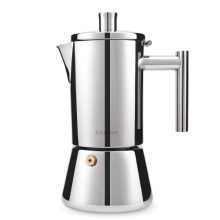 Stainless Steel Diego Stovetop Espresso Maker with Heat-Resistant Handle and Lid, Brewing Rich Coffee on Induction Cooktop