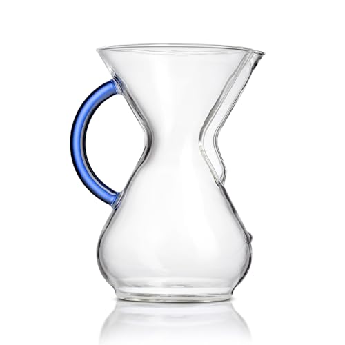 Chemex 6-Cup Sapphire Pour-Over Glass Coffeemaker featuring a stylish sapphire-colored handle and non-porous borosilicate glass