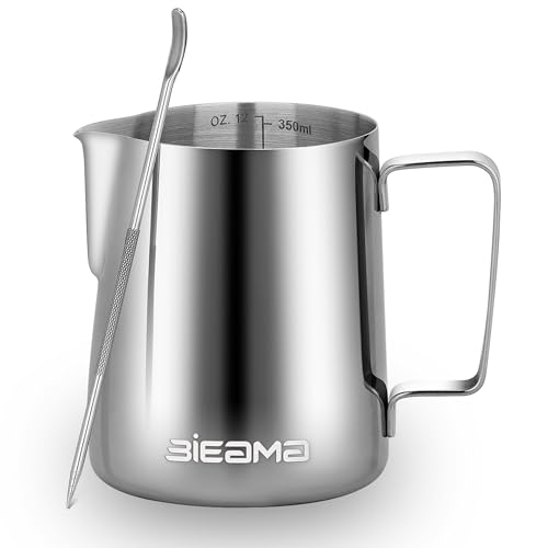 12oz Stainless Steel Milk Frothing Pitcher with Dripless Spout and Decorating Pen - Ideal for Latte Art and Coffee Brewing