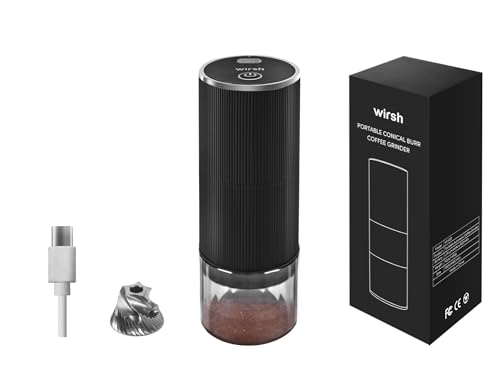 Wirsh Mill Master Slim Rechargeable Coffee Grinder with Stainless Steel Conical Burr and 80 Grind Settings, Compact Electric Grinder