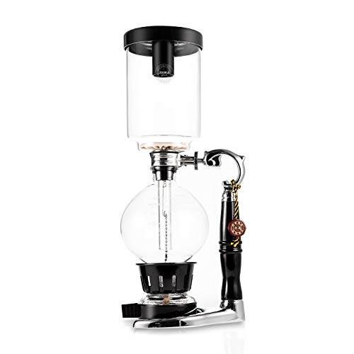 Yama Glass Tabletop Siphon Coffee Maker – Vacuum Brewer with Hand-Blown Borosilicate Glass for a Smooth Coffee Experience, Includes Alcohol Burner and Brews 5 Cups