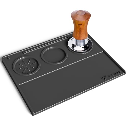 YMWVH Silicone Espresso Tamping Mat – Non-Slip Coffee Tamper Mat with Built-In Tamper Stand, 9.84 x 7.87 Inches, Ideal for Home and Commercial Use