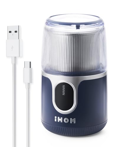 Portable IHOM Cordless Coffee Grinder in Blue, USB Rechargeable with Stainless Steel Blade, Ideal for Home, Travel, and Camping