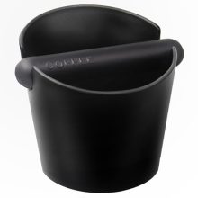 Knock Box Espresso Machine Accessory, featuring a 4.7-inch durable coffee knock box with a removable shock-absorbent bar and anti-slip base, designed for efficient and quiet disposal of espresso grounds.