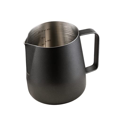 Meelio 14oz Stainless Steel Milk Frothing Pitcher with Measurement Marks and Ergonomic Handle 