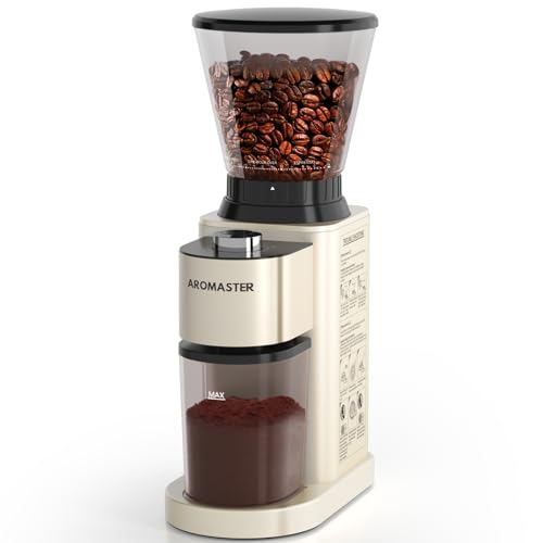 Aromaster Electric Burr Coffee Grinder with 24 grind settings, stainless steel burrs, anti-static technology