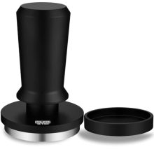 53mm calibrated espresso tamper with dual-spring load, ergonomic aluminum handle, and stainless steel base. Includes matching stand for protection and cleanliness