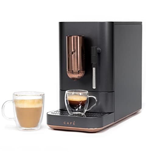 Café Affetto Automatic Espresso Machine in Matte Black with built-in adjustable grinder, steam frother, and SmartHQ app connectivity