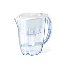 Compact AQUAPHOR Ideal 7-Cup Water Filter Pitcher with B15 filter, designed to reduce limescale, chlorine, and heavy metals, fitting easily in fridge doors.