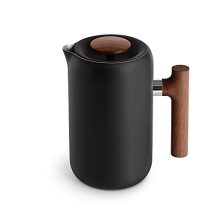 Fellow Clara French Press Coffee Maker in Matte Black with Walnut Accents, Featuring a 24 oz Insulated Stainless Steel Carafe and Enhanced Filtration Mesh