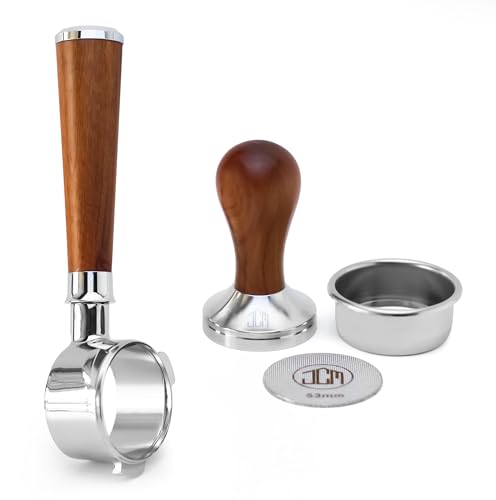 JCM 54mm Bottomless Portafilter Set with Rosewood Handle, Includes Tamper and Puck Screen, Compatible with Breville Espresso Machines