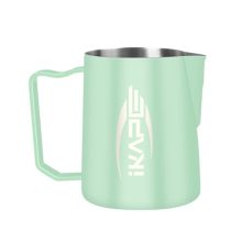 IKAPE Espresso Milk Pitcher in Light Green – 15.4 oz Stainless Steel Steaming Jug with Sharp Spout for Latte Art and Frothing