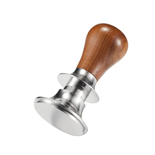 Adjustable 54mm Espresso Tamper with Solid Wood Handle and Stainless Steel Base, perfect for Breville espresso machines.