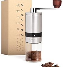 Laguna Pacific Manual Coffee Bean Grinder with 6 Coarseness Settings, Stainless Steel and Glass Design – Perfect for Home and Travel